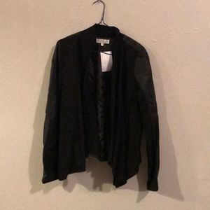 Black cotton and leather jacket